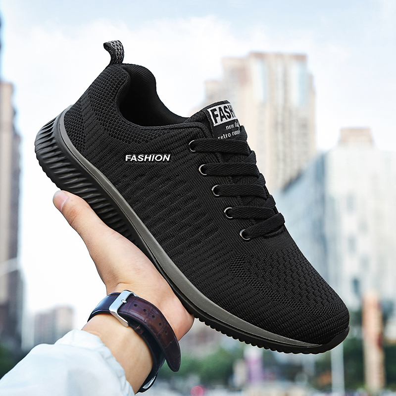 Knit Fabric Lace Up Sneakers - YRZL-Zapatillas deportivas transpirables para hombre, zapatos