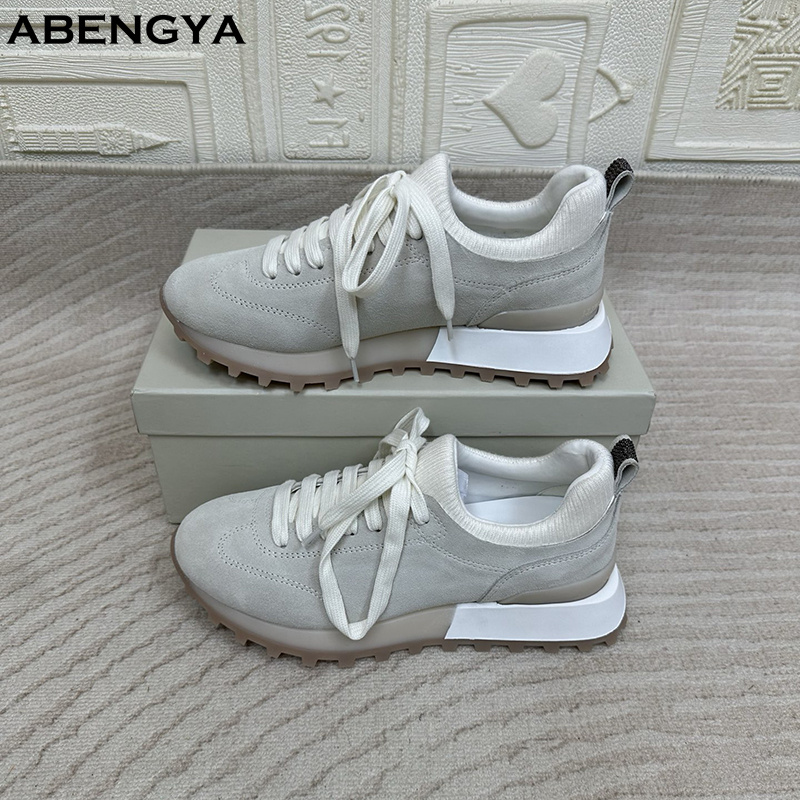 Knit Fabric Lace Up Sneakers - 2025 zapatos mocasines planos de gamuza