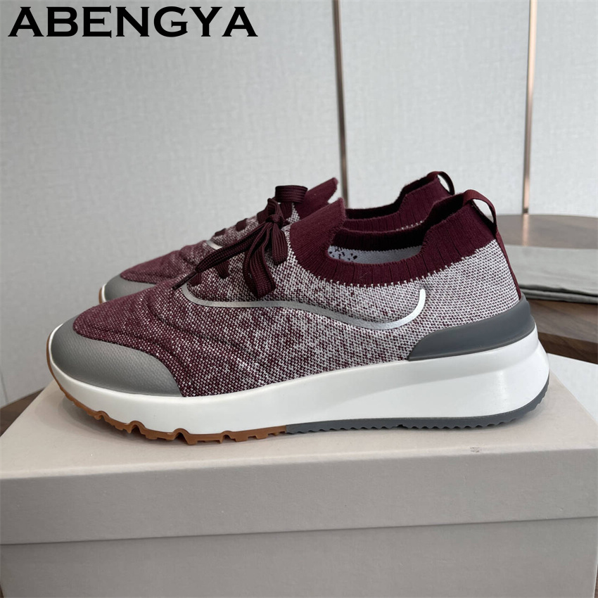 Knit Fabric Lace Up Sneakers - Nuevos mocasines de punto multicolor para