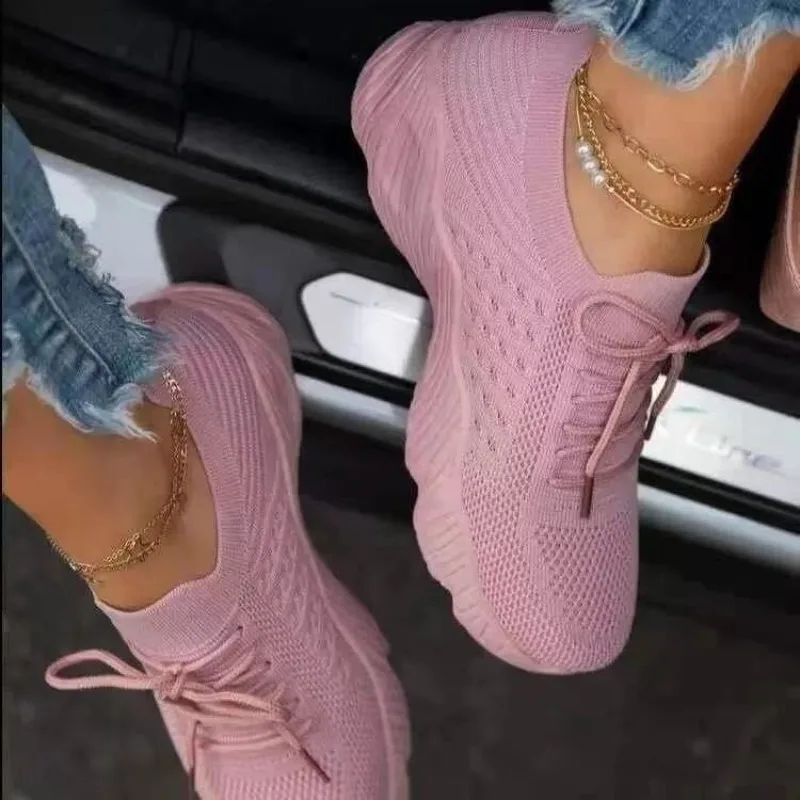 Zapatillas Deportivas Casuales - Knit Fabric Lace Up Sneakers reseña y precio