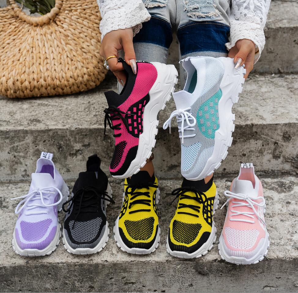 Zapatillas Deportivas de Malla - Knit Fabric Lace Up Sneakers reseña y precio