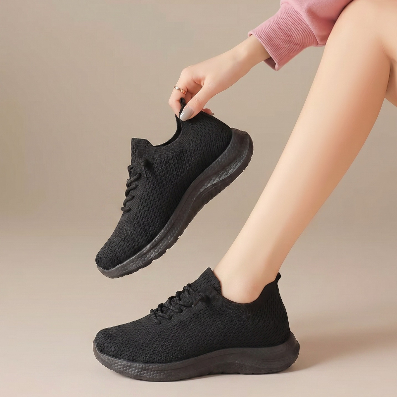 Zapatos de verano para mujer,  - Knit Fabric Lace Up Sneakers reseña y precio