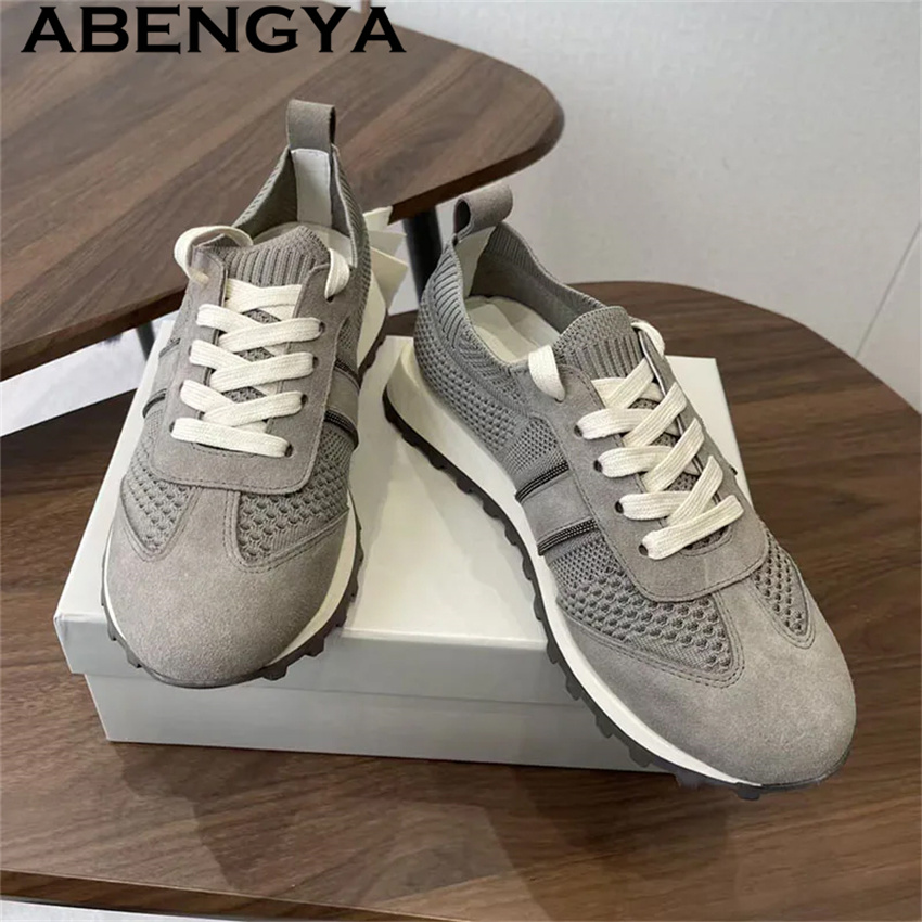 Zapatos Planos Casuales de Muj - Knit Fabric Lace Up Sneakers reseña y precio
