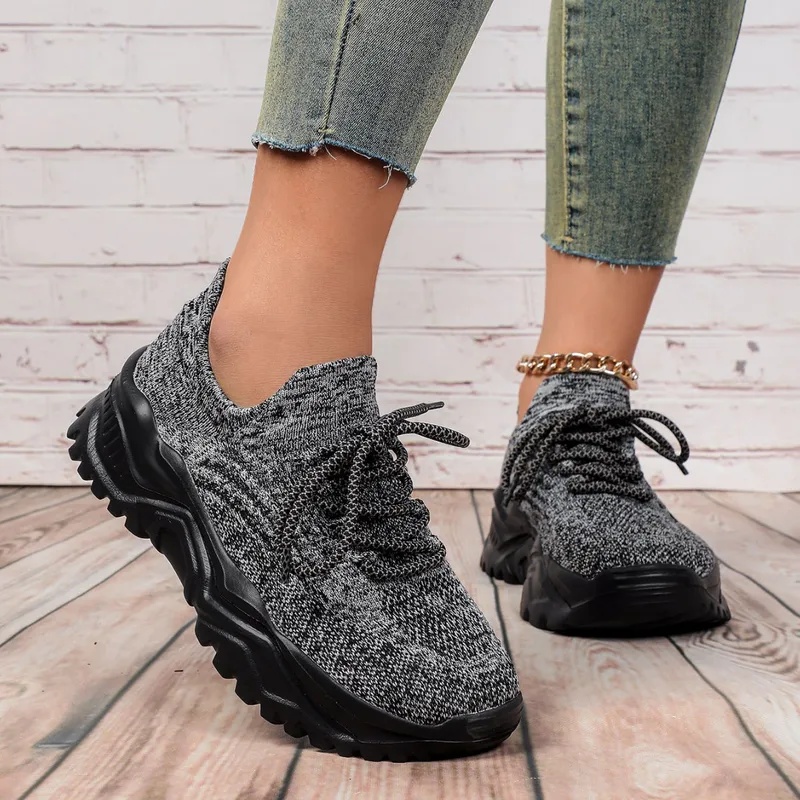 Zapatillas Deportivas de Plata - Knit Fabric Lace Up Sneakers reseña y precio