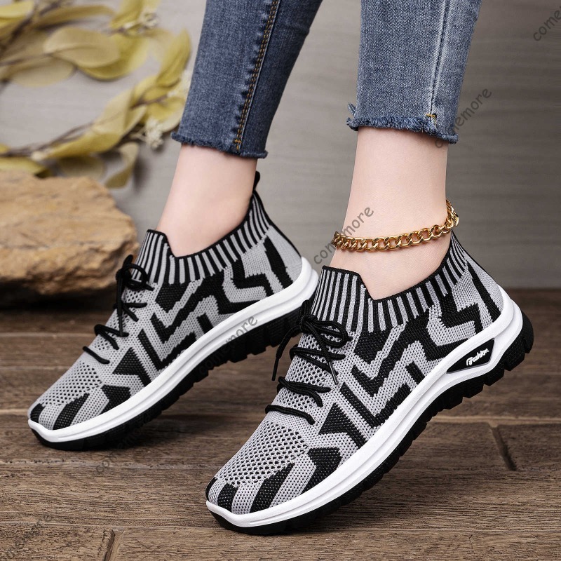 Zapatillas de punto sin cordon - Knit Fabric Lace Up Sneakers reseña y precio